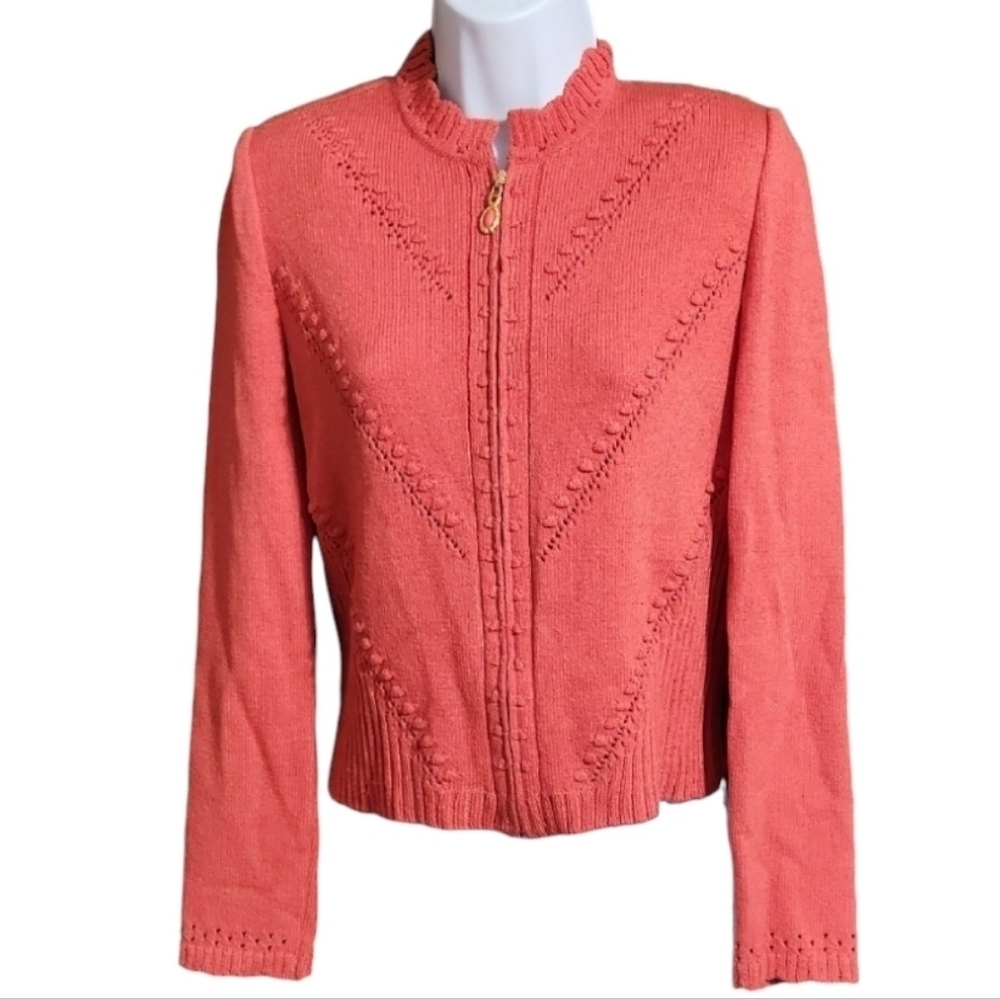 St John Knit Zip Front Cardigan Top